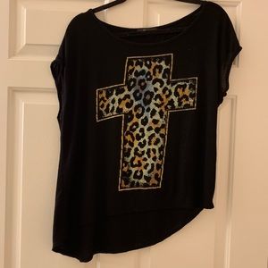 PINC asymmetrical w/a leopard print cross tank top